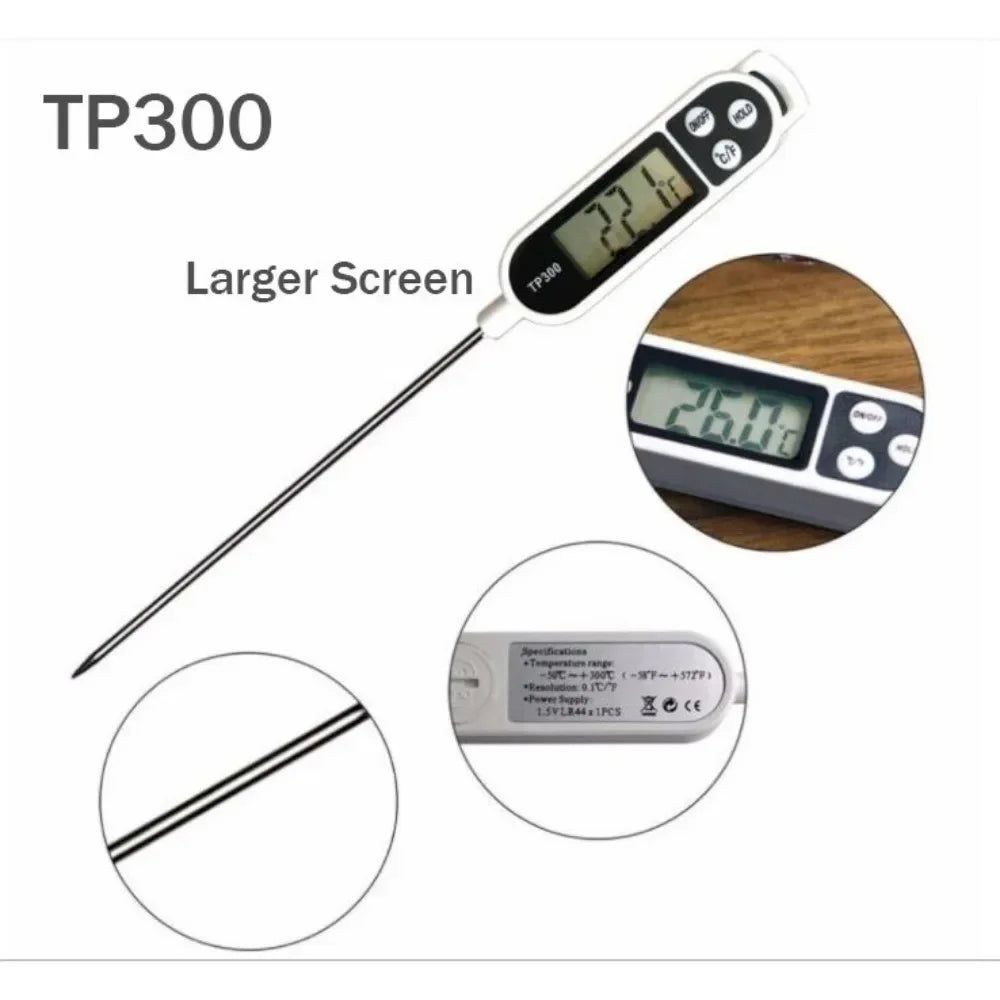 Digital Food Thermometer — Kitchen Probe for Meat, Oil, Water & BBQ