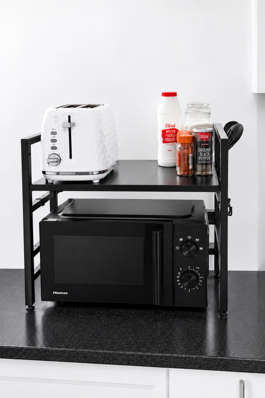 Expandable Microwave Shelf Organiser — 40-60cm with 6 Hooks